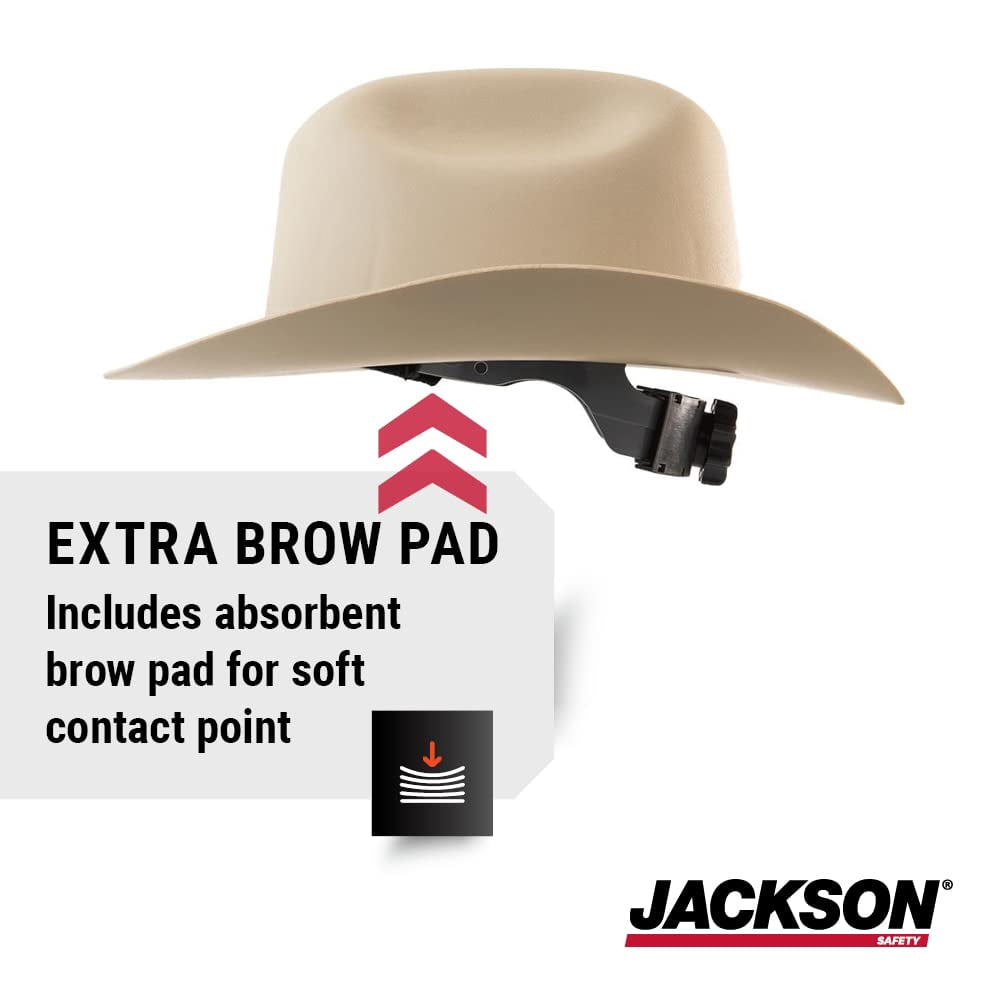 Jackson Safety Western Outlaw Hard Hat (19502), Wide 360-Degree Brim, 4-Pt. Ratchet Suspension, Tan, 4 Hats / Case