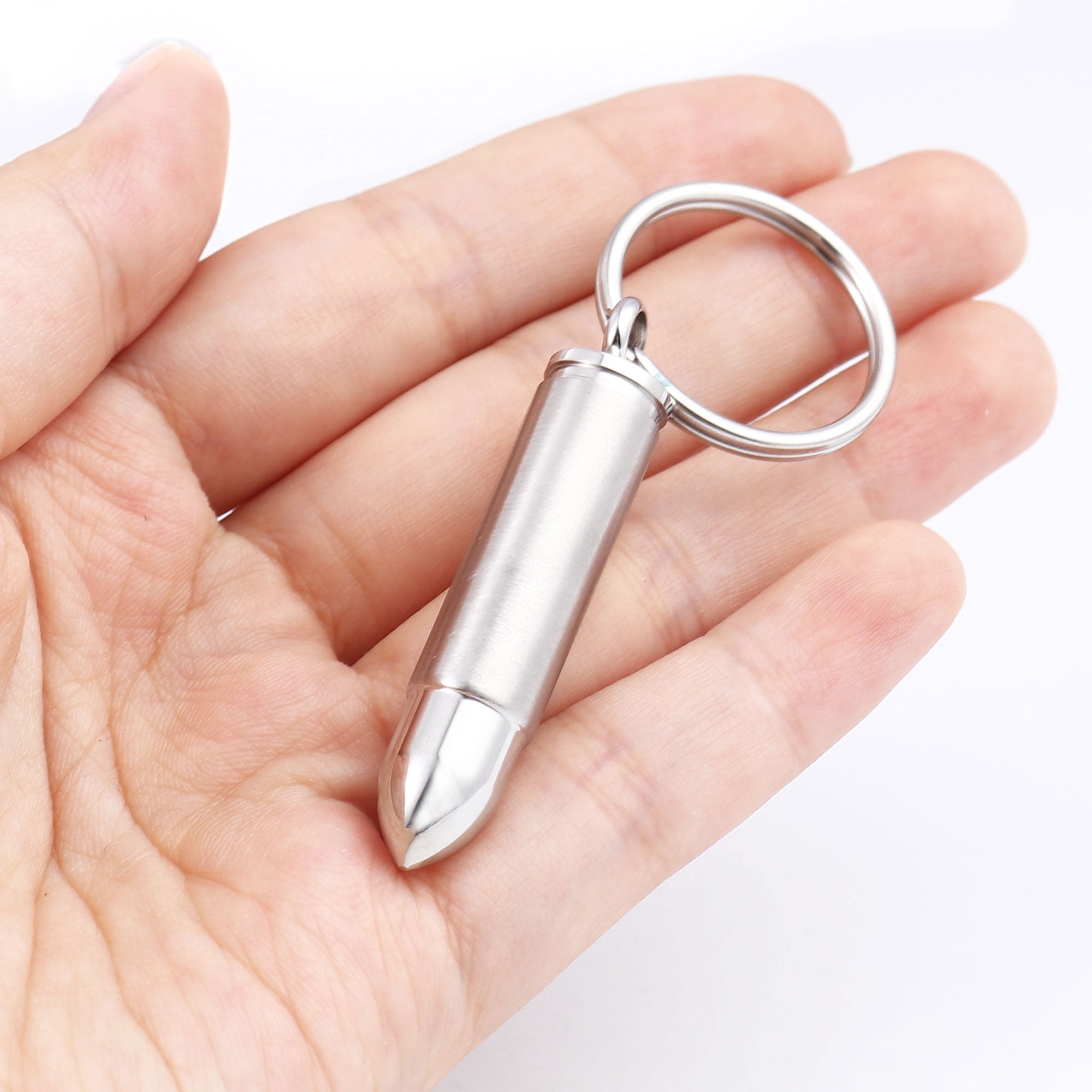 Silver Stainless Steel Bullet Pendant Cremation Urn Keychain Cremation Urn for Human Ashes Key Ring Memorial Keepsake Jewelry with Free Funnel Kit and Velvet Jewelry Box