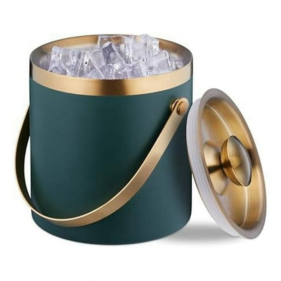 Ice Bucket, Stainless Steel, Double-Walled, Bucket with Lid & Handle, 2 L, Green Gold