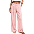 thumbnail image 3 of Maplenight Womens Plaid Pants Wide Leg Elastic High Waist Pleated Casual Pants Summer Vacation Office Trousers with Pockets, 3 of 6