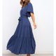 thumbnail image 4 of Vestido maxi de mujer de verano de manga corta casual vintage vestido cruzado con cuello en V profundo y cintura con lazo vestido formal azul oscuro L, 4 of 6