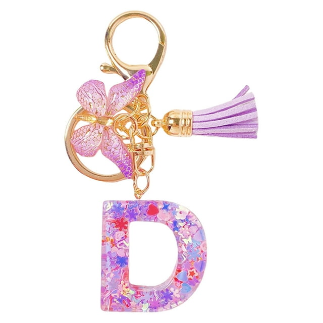 Initial Letter Keychains For Women Tassel Purple Cute Car Keychain For Wallet Backpack Bag