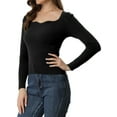 thumbnail image 4 of INSPIRE CHIC Women's Pullover Sweater Slim Fit Long Sleeve Sweetheart Neck Knit Sweaters M Black, 4 of 5