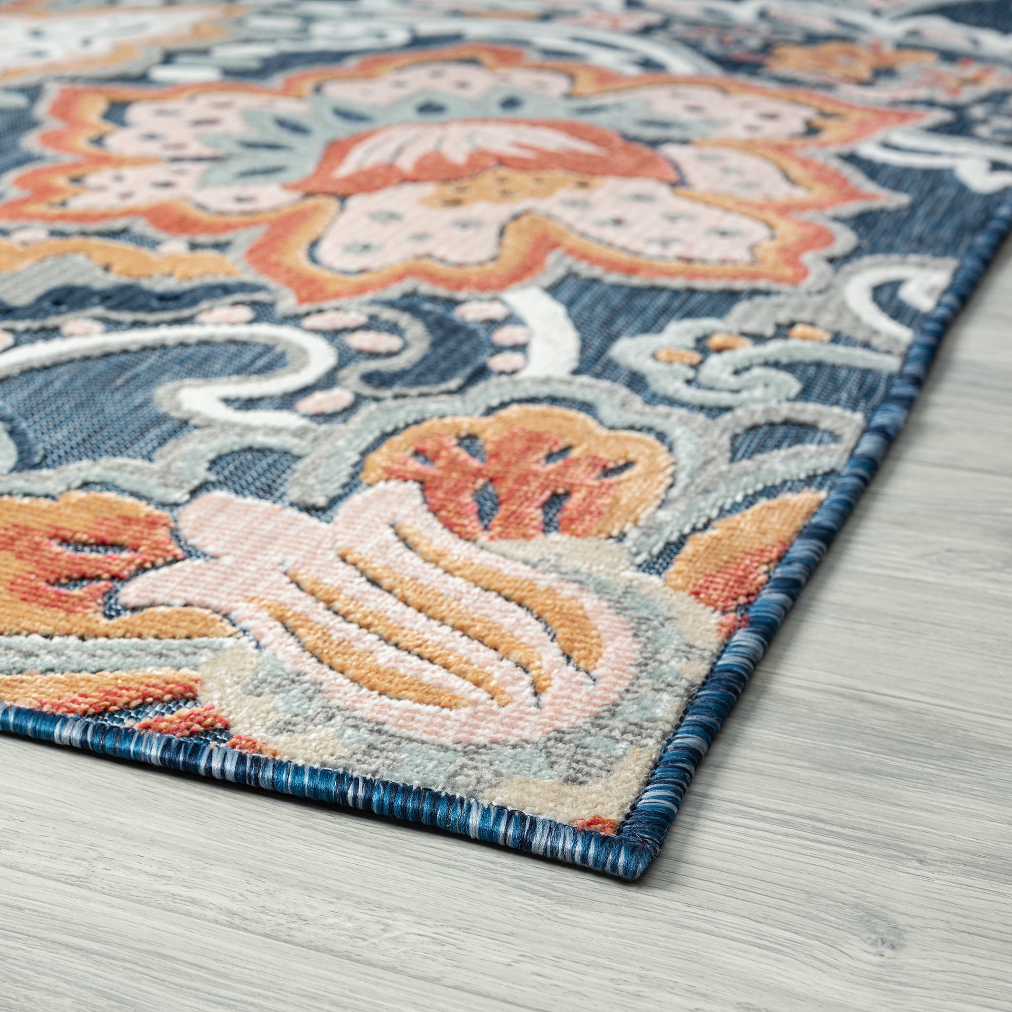 2x3 Water Resistant, Small Indoor Outdoor Rugs for Patios, Front Door Entry, Entryway, Deck, Porch, Balcony | Outside Area Rug for Patio | Dark Blue, Floral | Size: 1'11'' x 3'