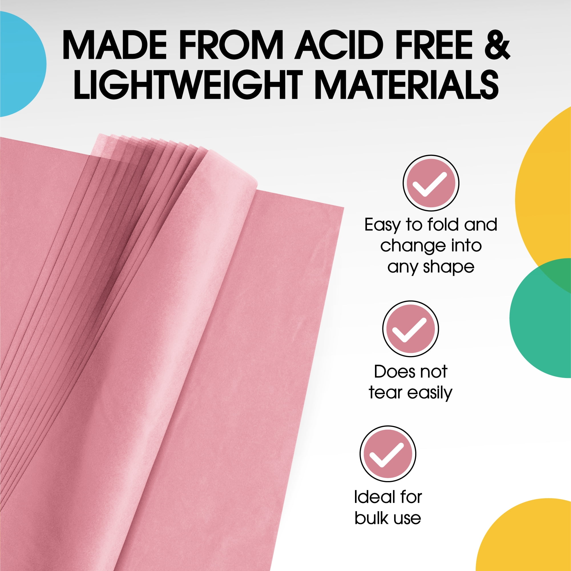 SatinWrap Solid Light Pink Tissue Paper Sheets, Size 20 x 30
