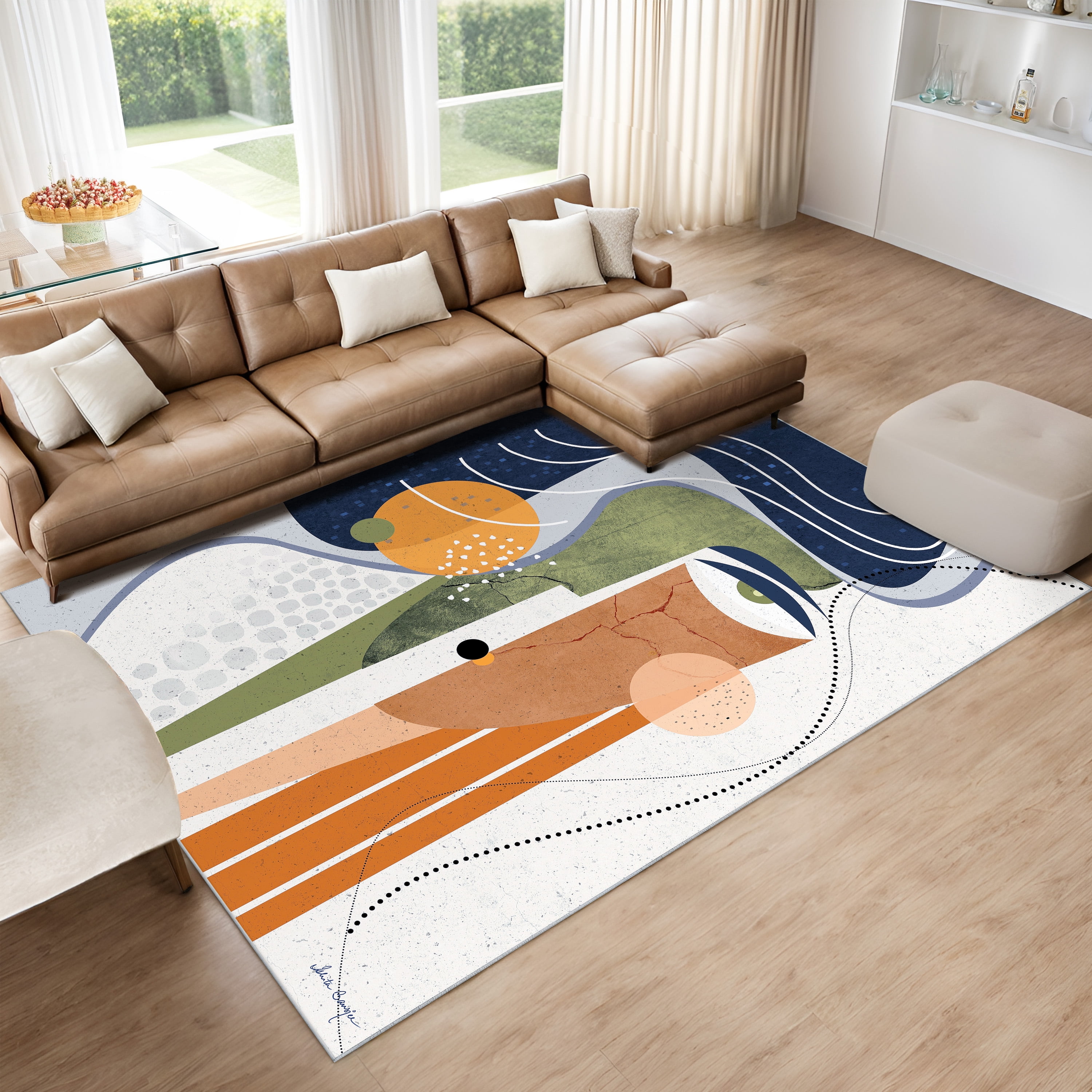 Aura Washable Geometric Art Area Rug size 8'x10', Power-loomed, Heavenly Softness with Non-Slipping Backing