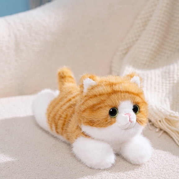Cute Lying Cat & Bear Plush Toys, Soft Stuffed Animal Dolls for Kids & Decor