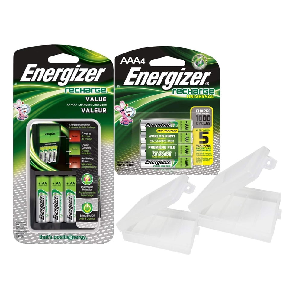 Energizer Rechargeable AA and AAA Battery Charger Includes 4 AA NiMH 1300mAh Rechargeable Batteries Plus 4 AAA 700mAh NiMH Batteries with AA and AAA Cases