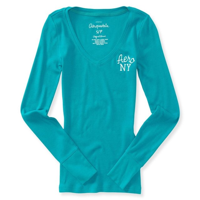 Camiseta térmica Aeropostale con Cuello en V para mujer verde grande