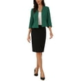 thumbnail image 2 of INSPIRE CHICElegant Blazer for Women's Open Front Collarless 3/4 Sleeve Peplum Business Work Suit Jacket L Dark Green, 2 of 6