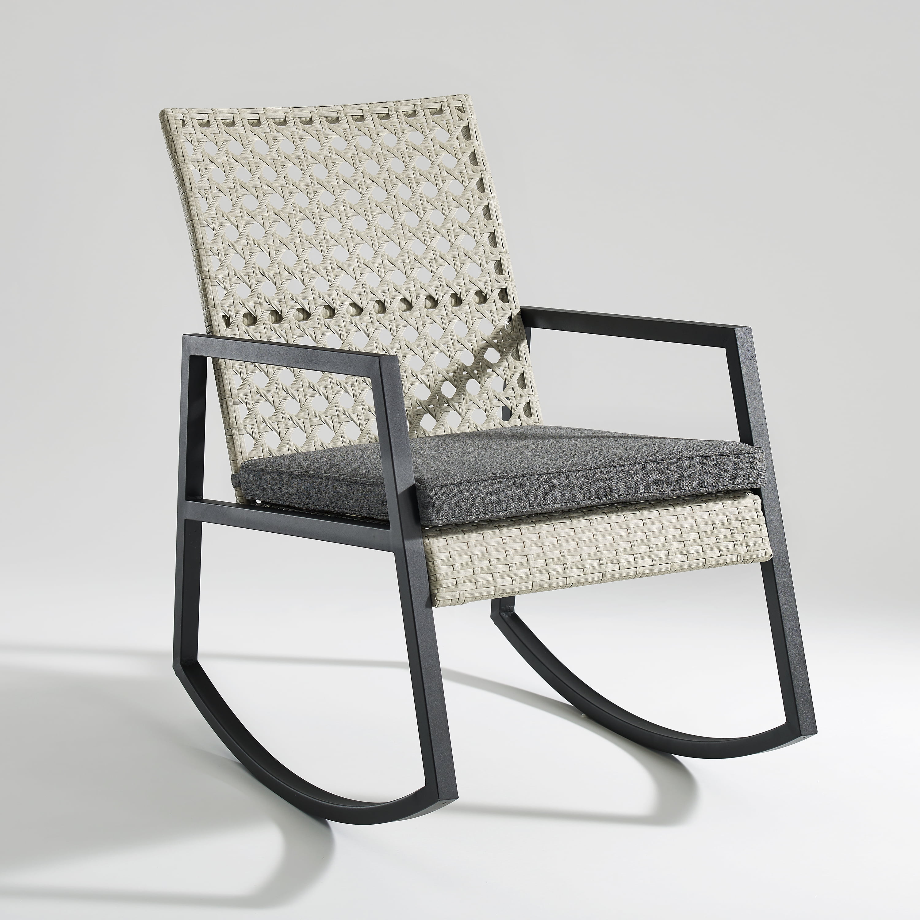 Manor Park Modern Patio Rattan Rocking Chair, Light Grey/Grey