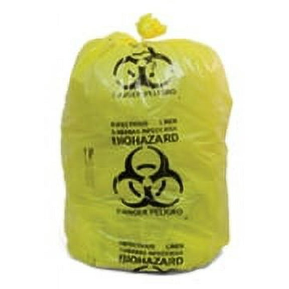 "INFECTIOUS BIOHAZARD" Printed, Yellow Poly Medical Waste Bags, 37" x 50", 44 Gallons - Case of 150 Bags