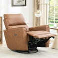 thumbnail image 2 of Power Swivel Glider Recliner Chair, PU Leather, Electric Rocker with USB Port, Lumbar Support, for Living Room, Bedroom, Nursery (Brown), 2 of 8