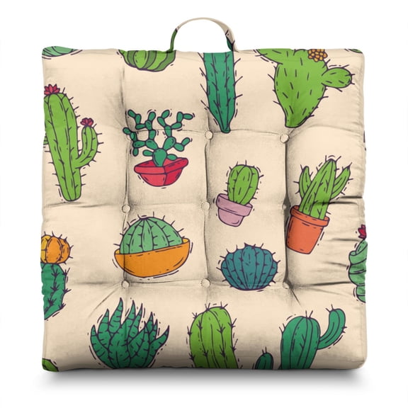 Desert Cactus Art Pillow – 22x22 Inch Square Cushion, Dutch Velvet, Retro Southwestern Landscape (Arid Elegance Style)