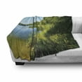thumbnail image 3 of Lake Forest Soft Flannel Fleece Throw Blanket, Coastline Forest with Lake Rural Wild Sunny Nature Photo, Cozy Plush for Indoor and Outdoor Use, 60" x 80", Lime Green Sky Blue, by Ambesonne, 3 of 6