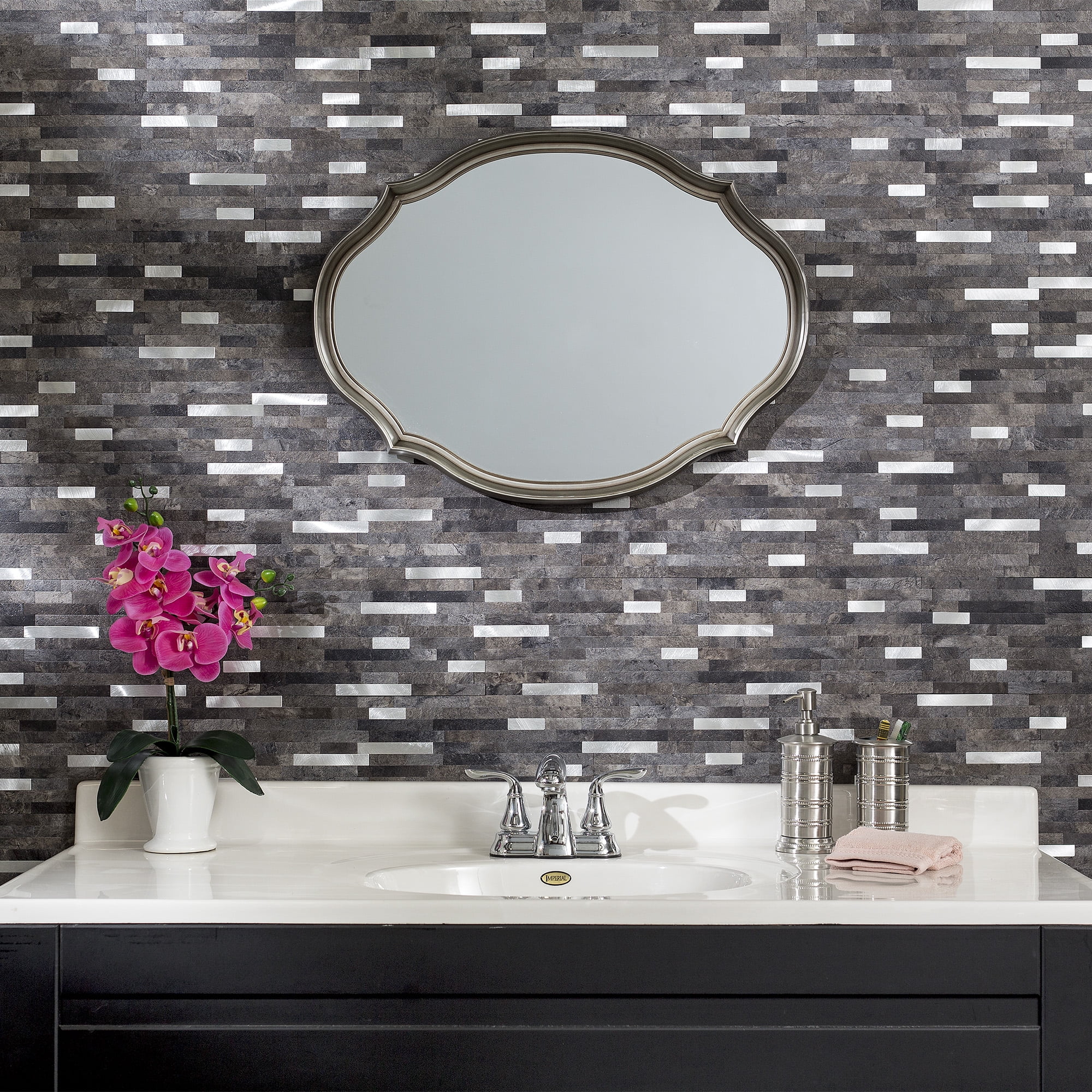 Aspect Collage 12in x 5.8in Peel and Stick Backsplash in Oyster 15 Sq Ft Kit