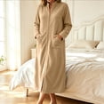 thumbnail image 5 of Qingpeng Womens Zip Up Long Robe Mock Neck Full Zip Sleepwear with Front Pockets Solid Color Warm Winter Lounge Gown, 5 of 6