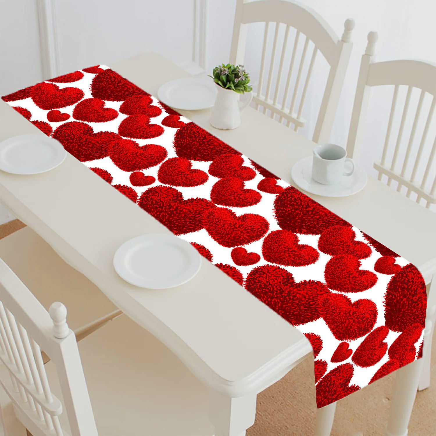 Ambesonne Modern Table Runner Love Theme Romantic Repetitive Pattern of Hearts in Monochrome Style Valentine's Day Pink White Dining Room Kitchen Rectangular Runner 16 X 72