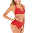 thumbnail image 5 of Olyvenn Summer Women's Bikini Swimsuit Solid Color Beachwear Strappy Halter Bathing Suit High Waist Swimwear Sets Summer Beach Outfits for Girls Female Relaxed Red XXXL, 5 of 9