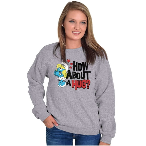 Smurfs Cute Smurfette How About a Hug Women Crewneck Sweatshirt Brisco Brands S