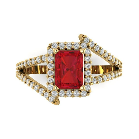 Solitaire with Accents Engagement Ring for Women - 1.935ct Simulated Pink Tourmaline in 18K Yellow Gold Promise Ring