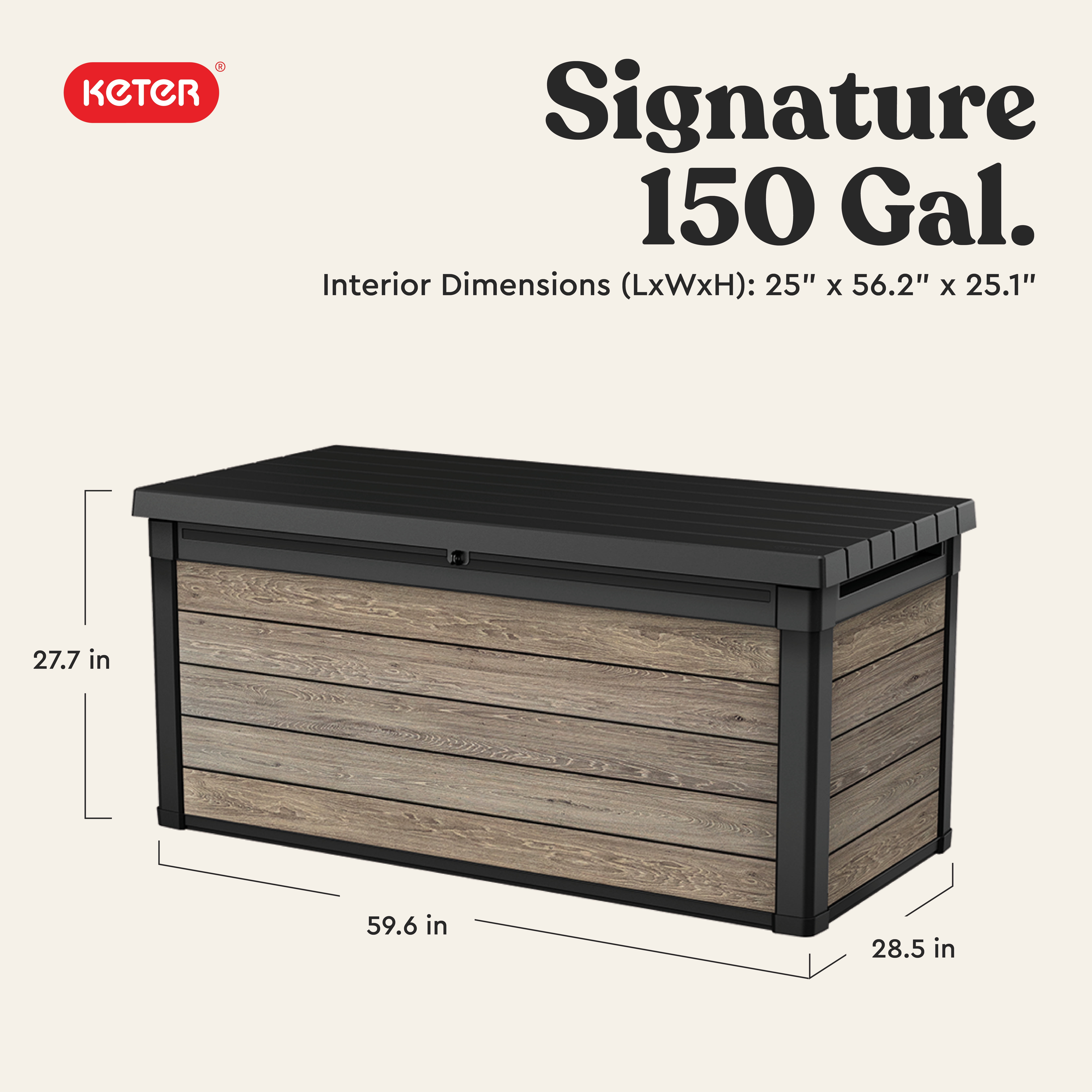 Keter Eastwood 150 Gallon Durable Resin Outdoor Deck Box Storage Organization, Ashwood