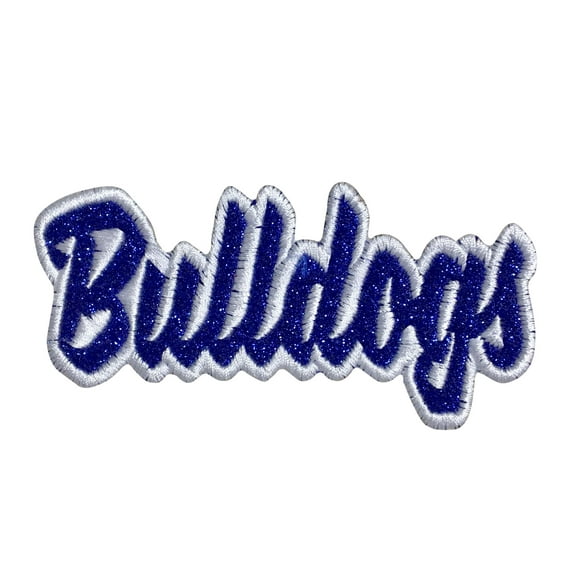 Bulldogs - Royal Blue Glitter/White - Team Mascot - Words/Names - Iron on Applique/Embroidered Patch