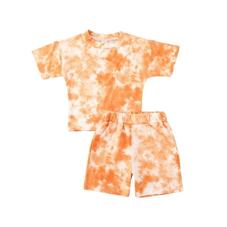 

Gwiyeopda 2Pcs Toddler Baby Boy Girl Tie Dye Shorts Set Short Sleeve T-Shirt Top Shorts Summer 1-5 Y