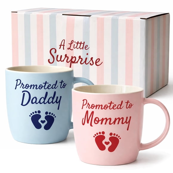 Triple Gifffted Ensemble de Tasses à Café Promu Maman et Papa, Cadeaux d'Annonce de Grossesse pour Nouveau P