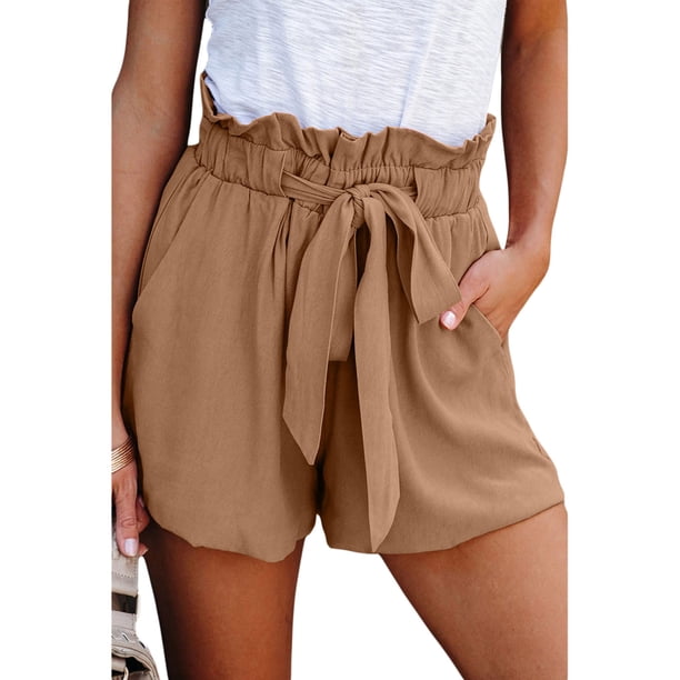 Txlixc Pantalones cortos sueltos casuales de verano para mujer Pantalones cortos elásticos de cintura alta con cordones a la moda Txlixc Sexy