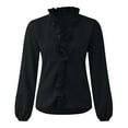 thumbnail image 4 of Giftesty Womens Plus Size Women's Casual Solid Color Ruffle Collar Long Sleeve Ruffle Shirt Blouse V Neck Short Sleeve Shirt Tops, 4 of 7