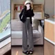 thumbnail image 4 of Pantalones holgados de rayas de cintura alta para mujer, pantalones casuales holgados de estilo otoñal para caminar, pantalones de toalla adelgazantes, pantalones cortos de pierna ancha para mujer, 4 of 4