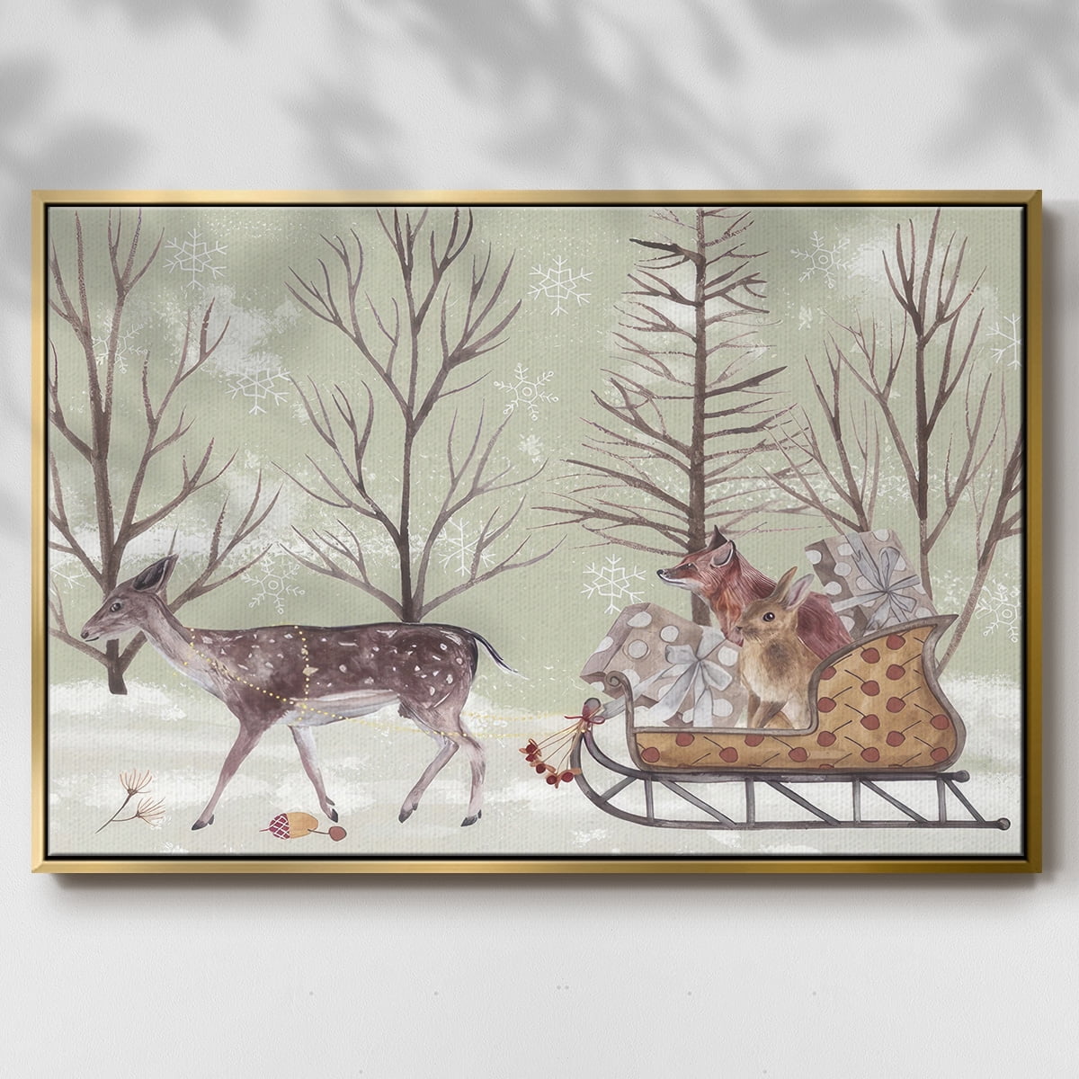 Christmas Time II - Framed Gallery Wrapped Holiday Canvas - 17 x 25 - Gold Frame