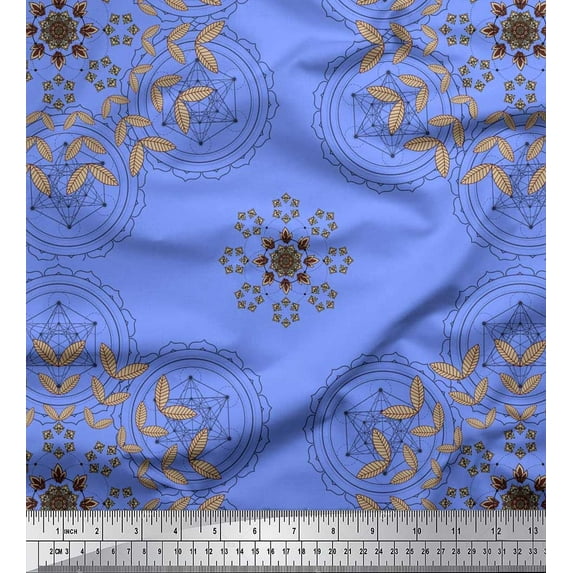 Soimoi Cotton Voile Fabric Leaves & Sacred Geometry Geometric Fabric Prints by Yard 42 Inch Wide