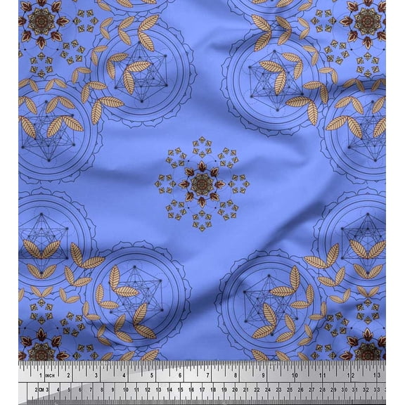 Soimoi Velvet Fabric Leaves & Sacred Geometry Geometric Decor Fabric Printed Yard 58 Inch Wide