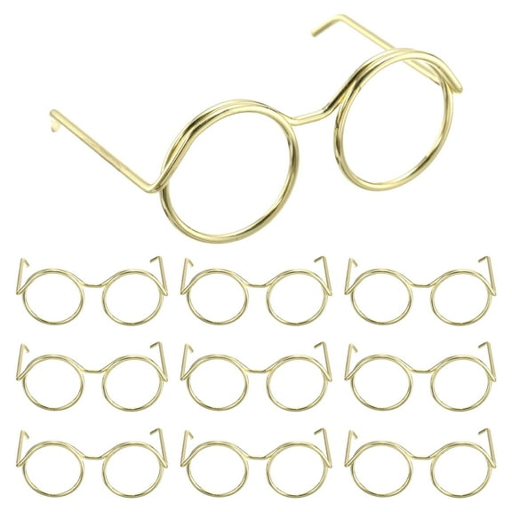 Uxcell 1.38" Mini Doll Eyeglasses, 20 Pcs Doll Dress Up Eyeglasses Miniature Round Eyeglasses Metal Wire Rim for Crafts Pets Doll Making Supplies Accessories, Gold Tone