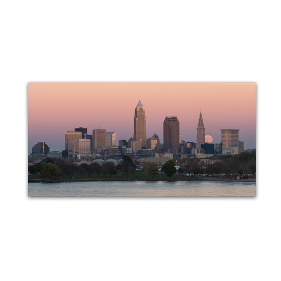 Trademark Fine Art 16 x 32 Landscapes Canvas Art ' Super Moon over Cleveland Nov 2 ' by Kurt Shaffer