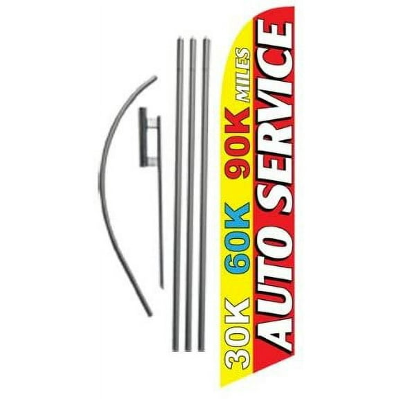 Auto Service 30K 60K 90K Advertising Feather Banner Swooper Flag Sign with Flag Pole Kit and Ground Stake