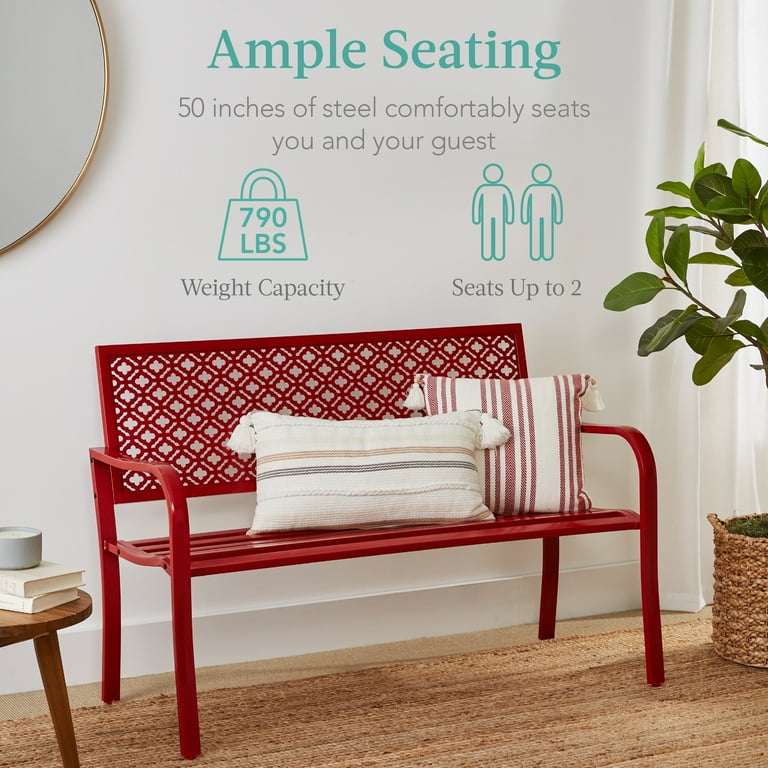 Best Choice Products Indoor Outdoor Steel Garden Bench w Geometric Backrest Foot Levelers Rose Red Shop 2024 Deals Walmart
