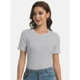 thumbnail image 2 of Women's Crew Neck Ribbed Fitted Shirt Basic Short Sleeves Summer T Shirt Tops, 2 of 7
