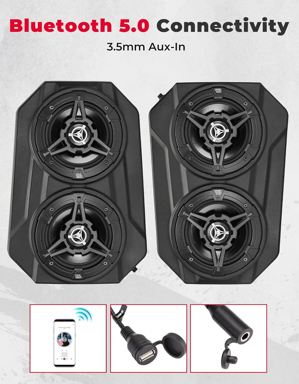 KEMIMOTO UTV Overhead Sound System 6.5 inch Speakers Sound Bar Stereo Bluetooth for 1.625-1.9in Roll Bar Compatible with Can-Am X3 Polaris RZR XP 1000