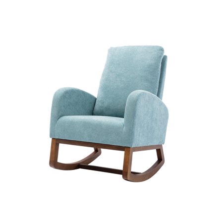 INCLAKE Accent Upholstered Rocking Chair Rocker Lounge Armchair Comfy Single Sofa Chair Modern Rocker Chair with Rubber Wood Base and Side Storage Packet for Nursery Living Room Bedroom  Blue