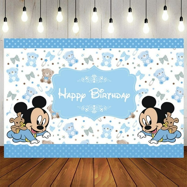 Fondo de vinilo de dibujos animados para fiesta de cumpleaños de niños, paño de pared personalizado de Mickey Mouse, Minnie Mouse, decoración para Baby Shower