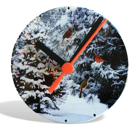 Christmas Trees & Cardinal Birds Clock - 4 1/4