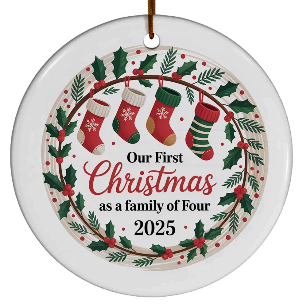 Dad Mom Baby Sock Christmas Ornament Gift, Our First Christmas As A Family Four Stockings Ornament, 1st Christmas As Family 4 Stockings Ornament