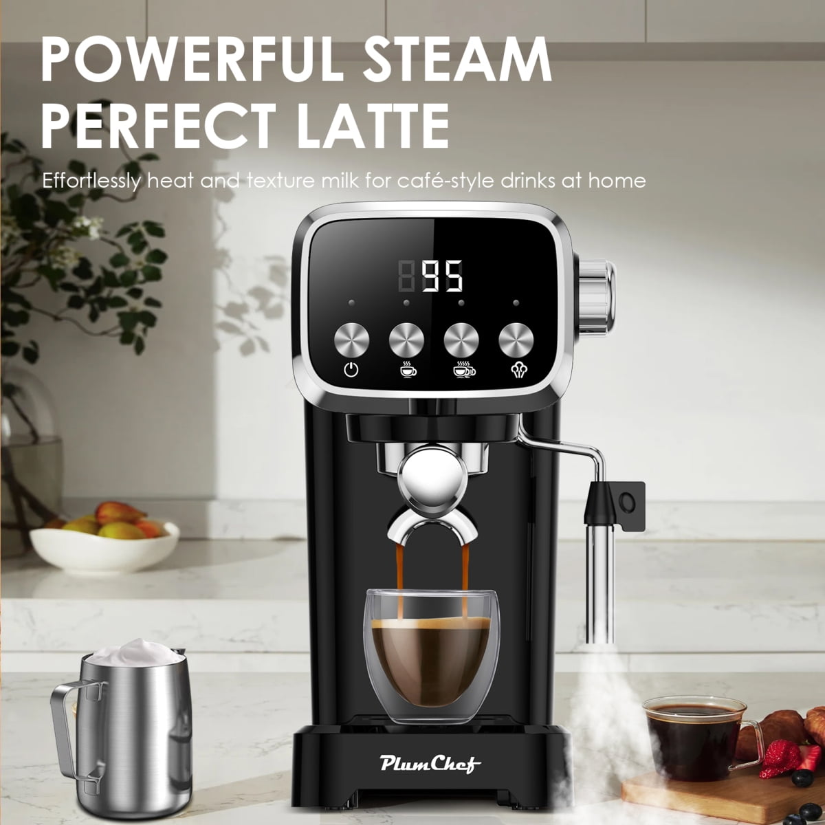 20BAR Slim Vertical Espresso Machine with Milk Frother, Built-in Cup Warmer, 43 OZ Detachable Tank, for Rich Espresso, Americano, Latte, Compact Space-Saving Design, Screen Button,Black