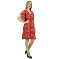 thumbnail image 6 of Bimba Women's Floral Red Satin Kimono Bridesmaid Drawstring Cover Up Kaftan-4, 6 of 8