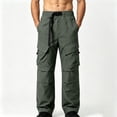thumbnail image 2 of Mlzmgr Cargo Pants for Men Casual Athletic Outdoor Hiking Pants Wide Leg Baggy Drawstring High Waist Pants with Pockets(Medium,Army Green), 2 of 8