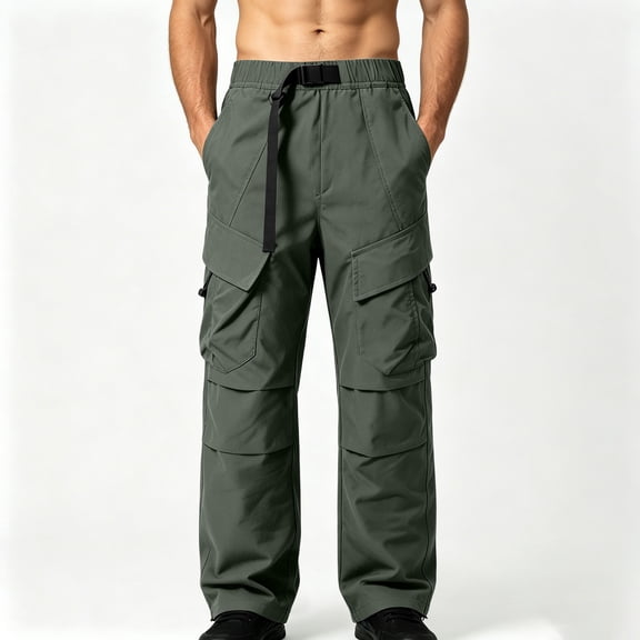Trikvn Mens Cargo Pants Relaxed Fit Wide Leg Elastic Waist Hiking Quick Dry Loose Trousers with Pockets Straight Leg Outdoor Camping Casual Pants
