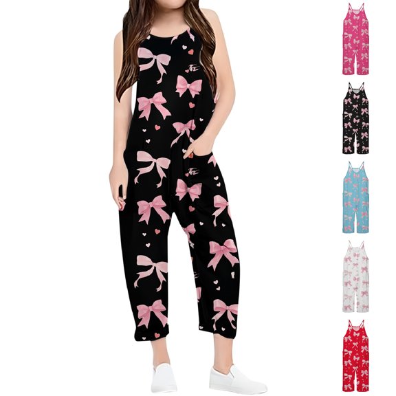 XINXIAOO Kids Girls Summer Jumpsuits Overalls Loose Romper Long Pants with Pockets 9-10 Years Girls Clothes